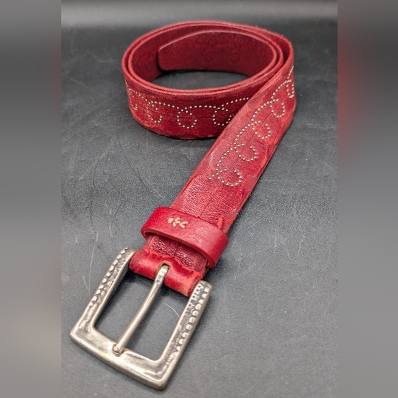 Henry Beguelin Red Infinity Bufalo Leather Studded Belt Size 90 32 - 36 In